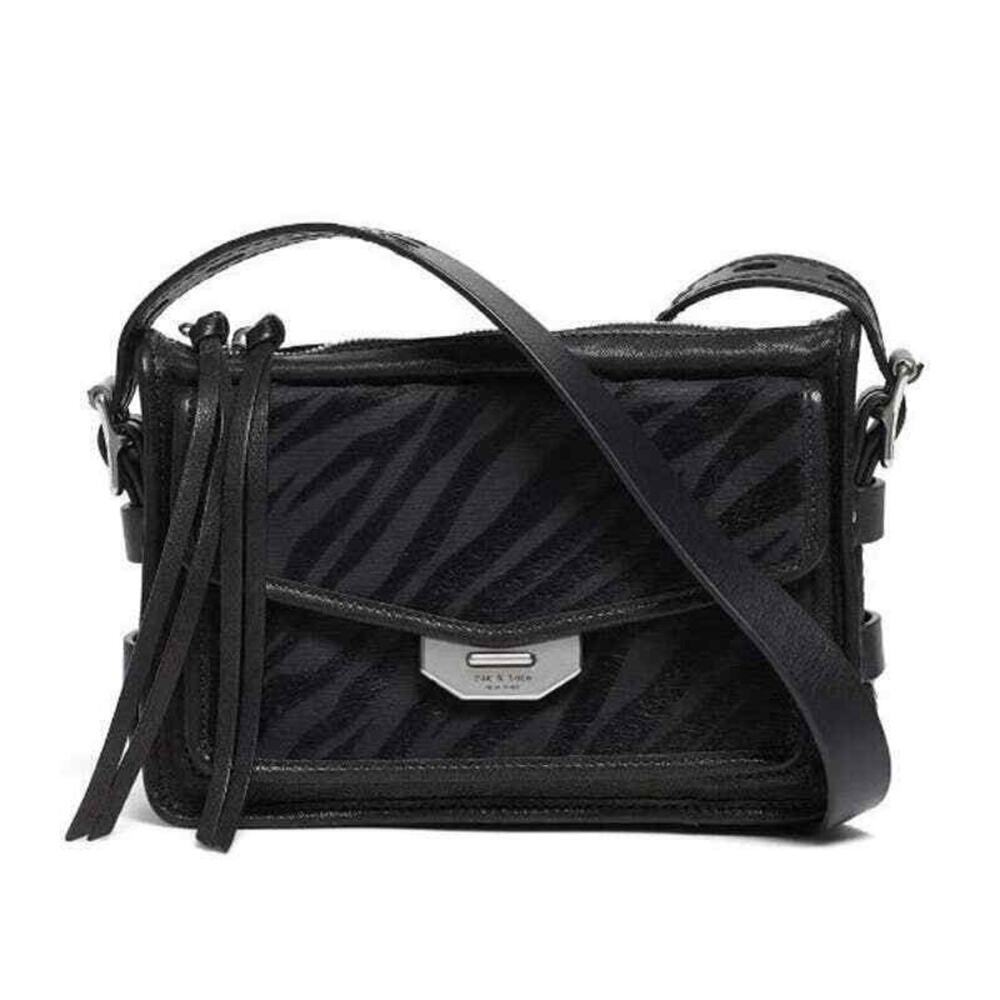 RAG & BONE Small Suede Field Messenger Crossbody Bag Leather in Black Zebra $575